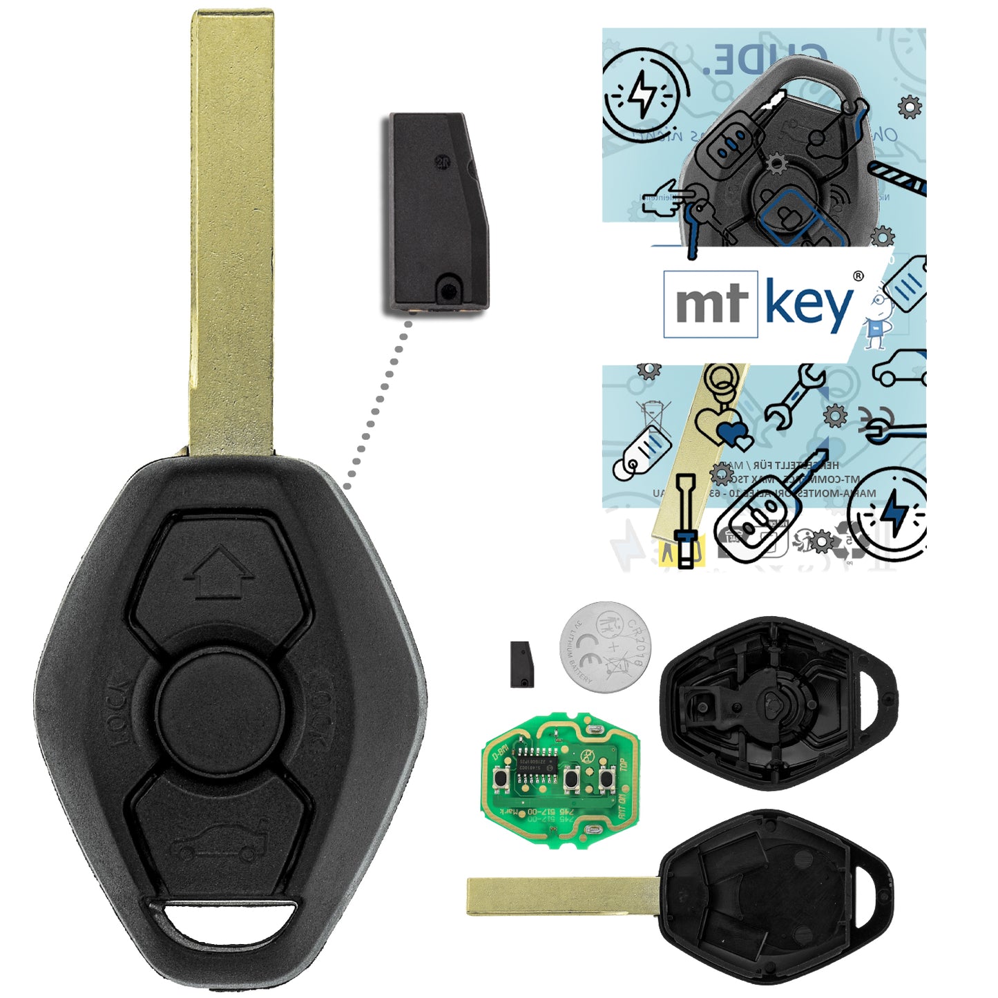 MT-KEY Funk Schlüssel HU92R 434MHZ Fernbedienung ID48 kompatibel mit BMW 3er E46 Z3 E46/7  5er E39 7er E38 X3 E83 X5 E53 Z4 E85 E86 Z8 Autoschlüssel