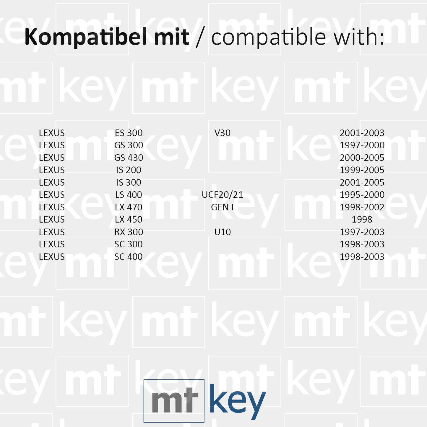 MT-KEY Funk Schlüssel Autoschlüssel 434MHZ 4C kompatibel mit Lexus ES GS 300 430 IS 200 300 LS 400 LX 470 450 RX 300 SC 300 400 3 Tasten