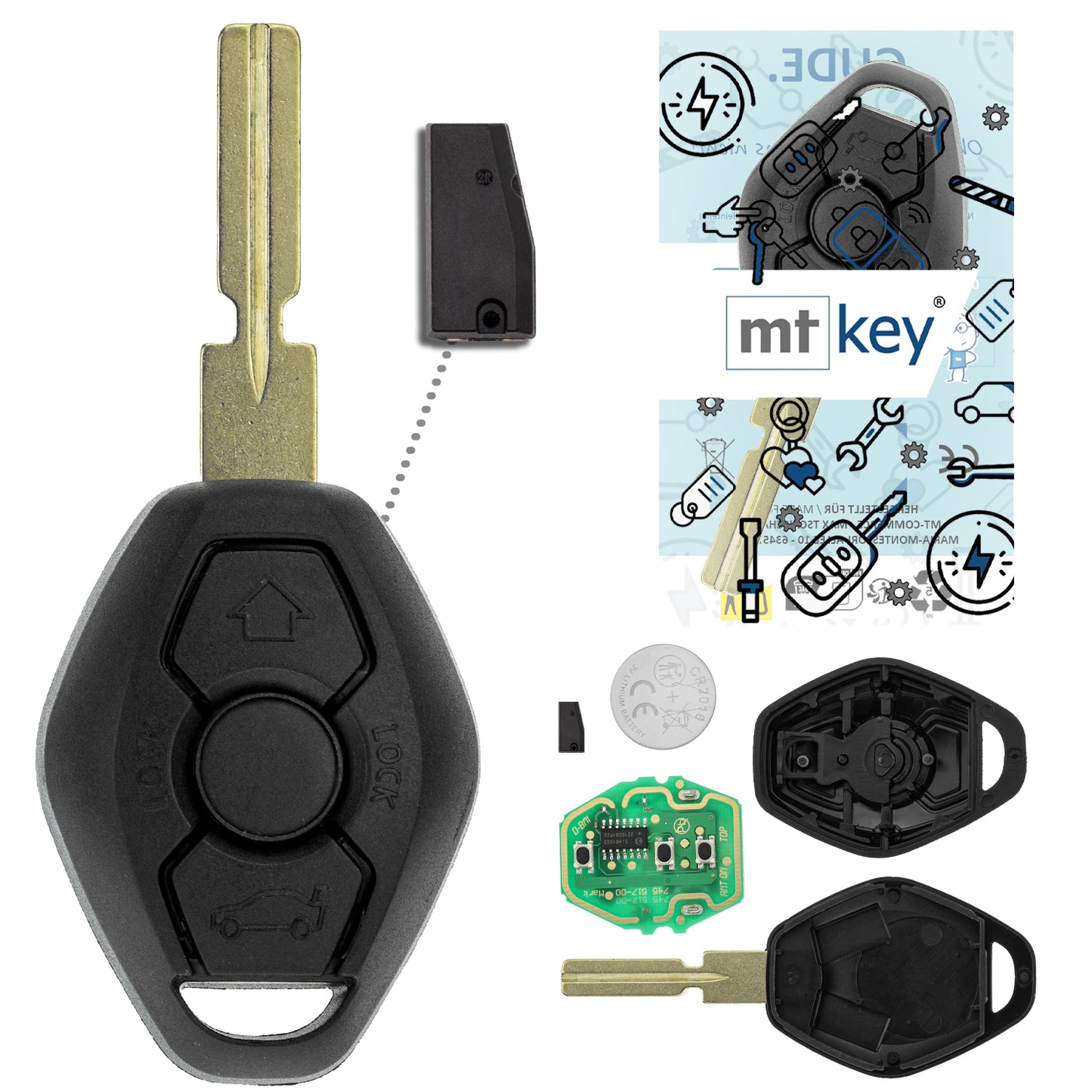 MT-KEY Funk Schlüssel HU58 434MHZ Fernbedienung ID48 kompatibel mit BMW 3er E46 Z3 E46/7  5er E39 7er E38 X3 E83 X5 E53 Z4 E85 E86 Z8 Autoschlüssel