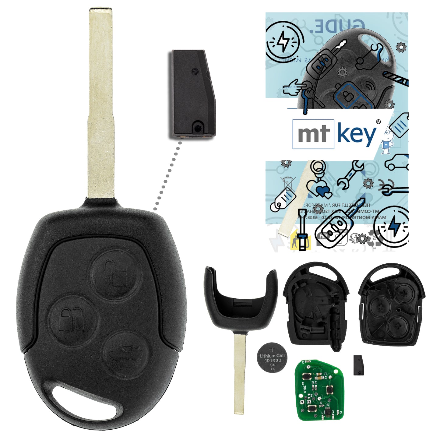 MT-KEY Funk Schlüssel HU101 ID63 434MHZ Autoschlüssel kompatibel mit Ford C-MAX I Edge I Fiesta VI Focus II Galaxy II Mondeo IV S-Max I F150 F250