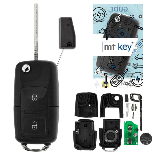 MT-KEY Funk Schlüssel 434MHZ ID44 HU66 Klappschlüssel kompatibel mit Seat Arosa 6HS 01-04 433MHZ 1J0959753CT Fernbedienung