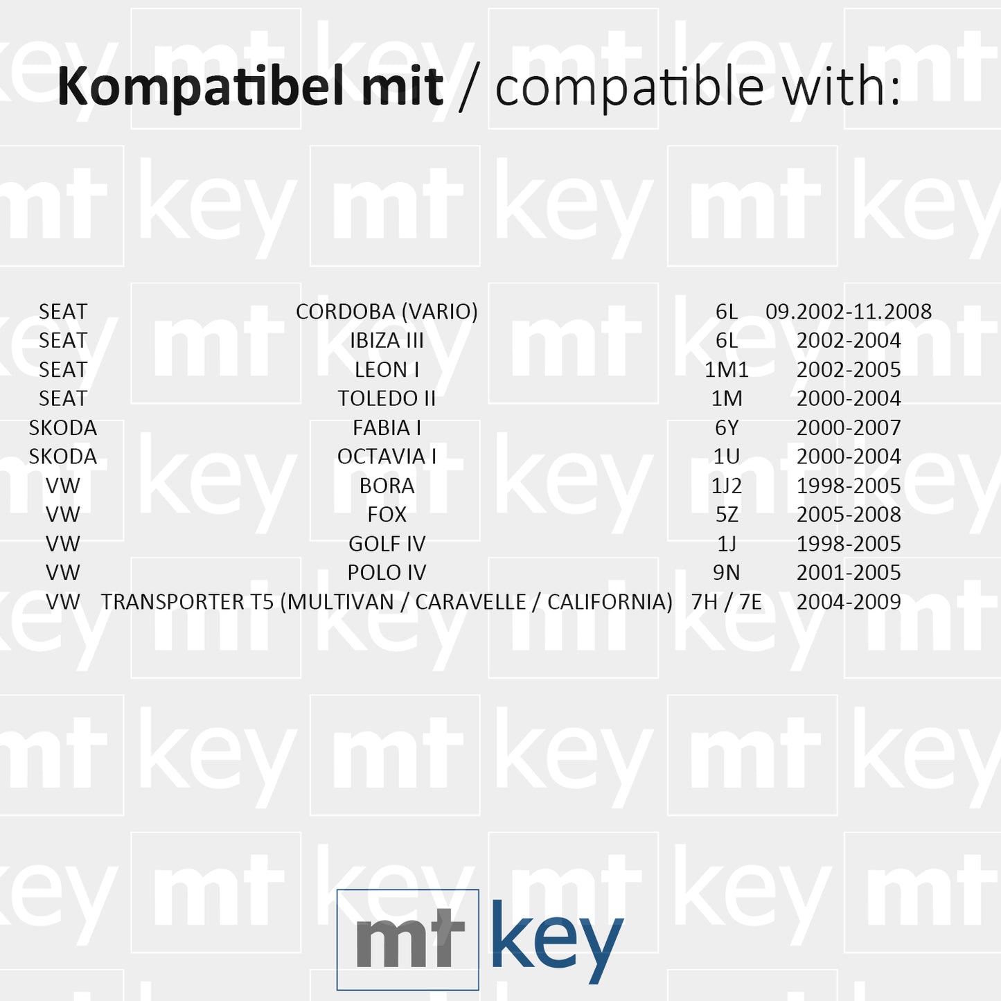 MT-KEY Funk Schlüssel 434MHZ 1J0959753AG kompatibel mit VW Bora 1J Golf 4 Polo 9N FOX 5Z T5 Multivan California Seat Leon I Ibiza Cordoba 6L Toledo II