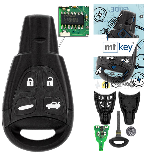 MT-KEY Funk Schlüssel Fernbedienung 434MHZ kompatibel mit SAAB 9-3 II YS3F 2002-2011 433MHZ Klappschlüssel