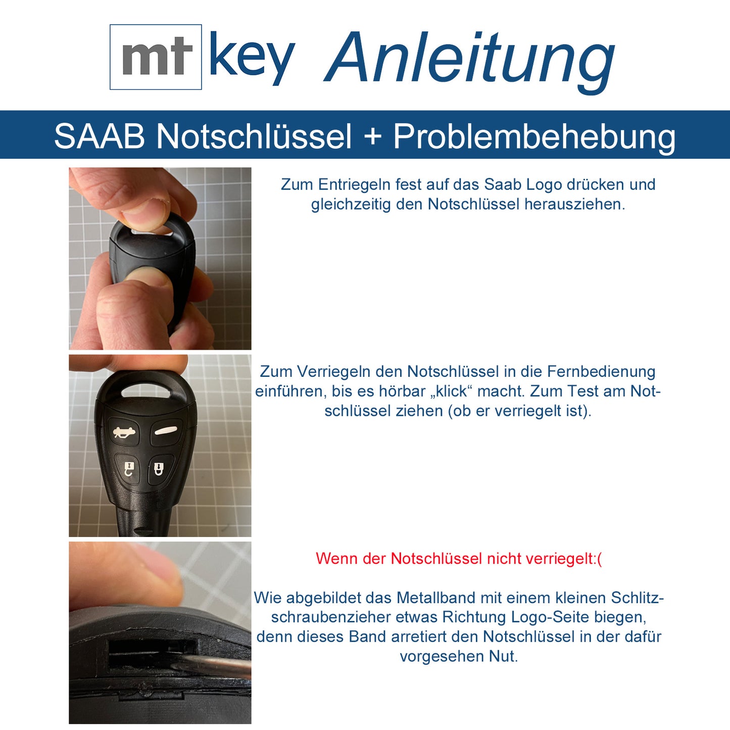 Auto Schlüssel Smartkey Funk Fernbedienung Sender 4 Tasten Gehäuse + Notschlüssel Rohling kompatibel mit SAAB