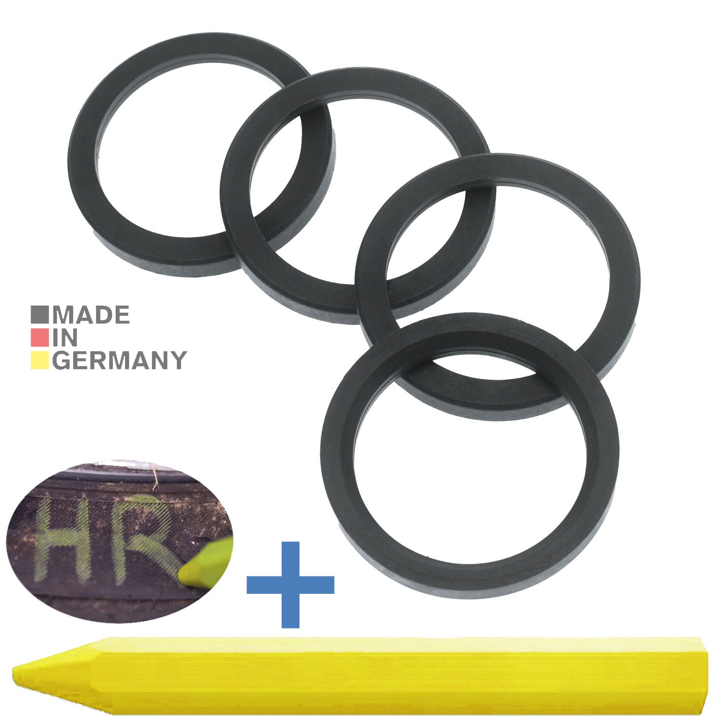 4X Zentrierringe 72,0 x 56,1 mm Dunkelgrau Felgen Ringe + 1x Reifen Kreide Fett Stift