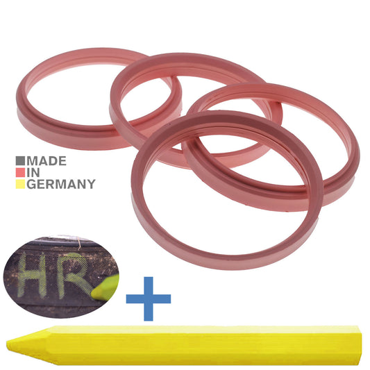 4X Zentrierringe 76,0 x 66,5 mm Rosa Felgen Ringe + 1x Reifen Kreide Fett Stift