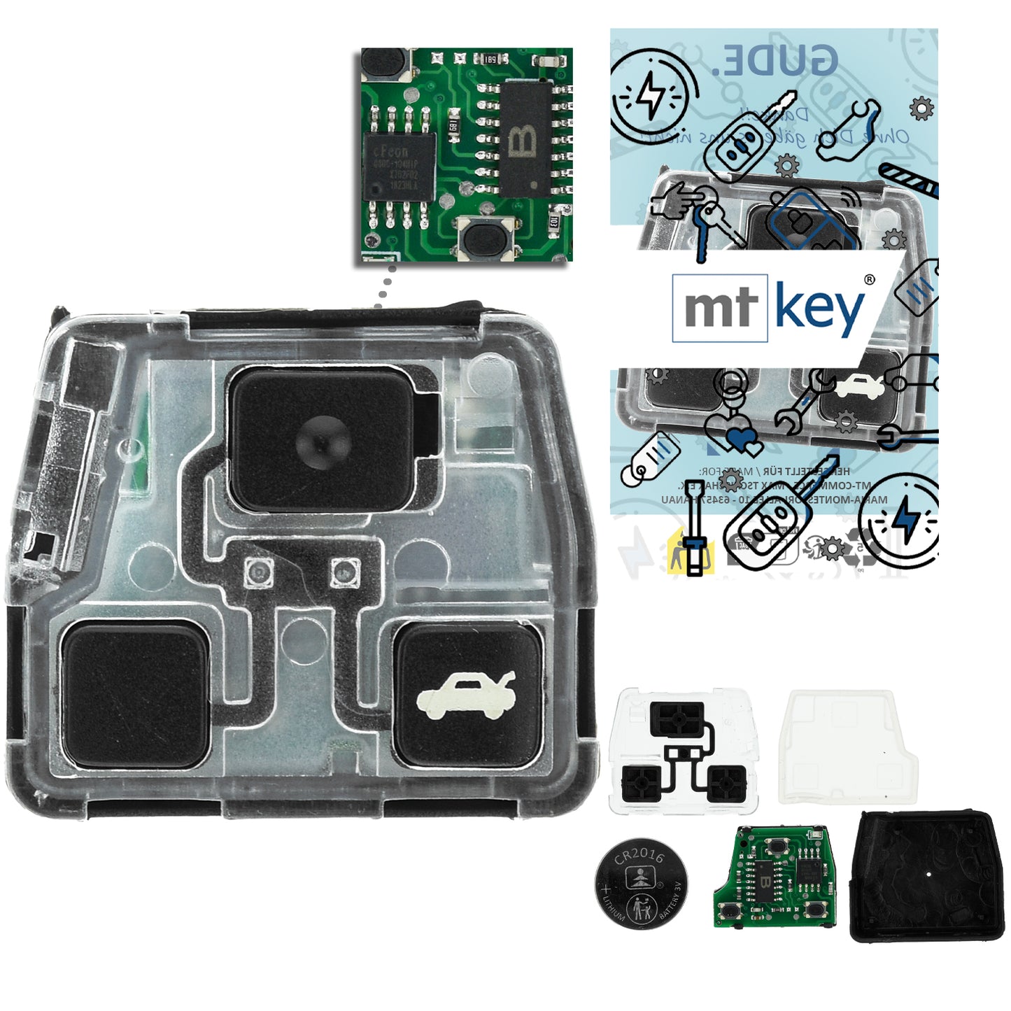MT-KEY 3 Tasten Fernbedienung 434MHZ kompatibel mit Lexus ES GS RX SC 300 Toyota Avensis Corolla MR2 Land Cruiser Rav4 Yaris 433MHZ Autoschlüssel
