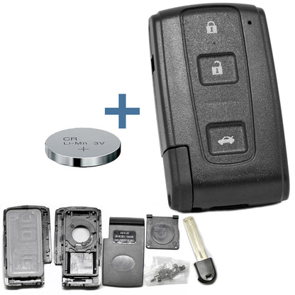 Auto Schlüssel Smartkey Funk Fernbedienung Sender Gehäuse + Notschlüssel Rohling TOY48 + CR2032 Batterie kompatibel mit Toyota