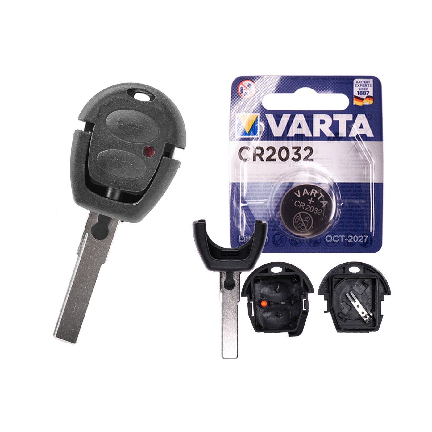 Autoschlüssel Funk Fernbedienung Austausch Gehäuse mit 2 Tasten + HAA / HU66 Rohling + Batterie kompatibel mit VW Lupo Fox Sharan T4 Seat Arosa Ibiza Leon Alhambra