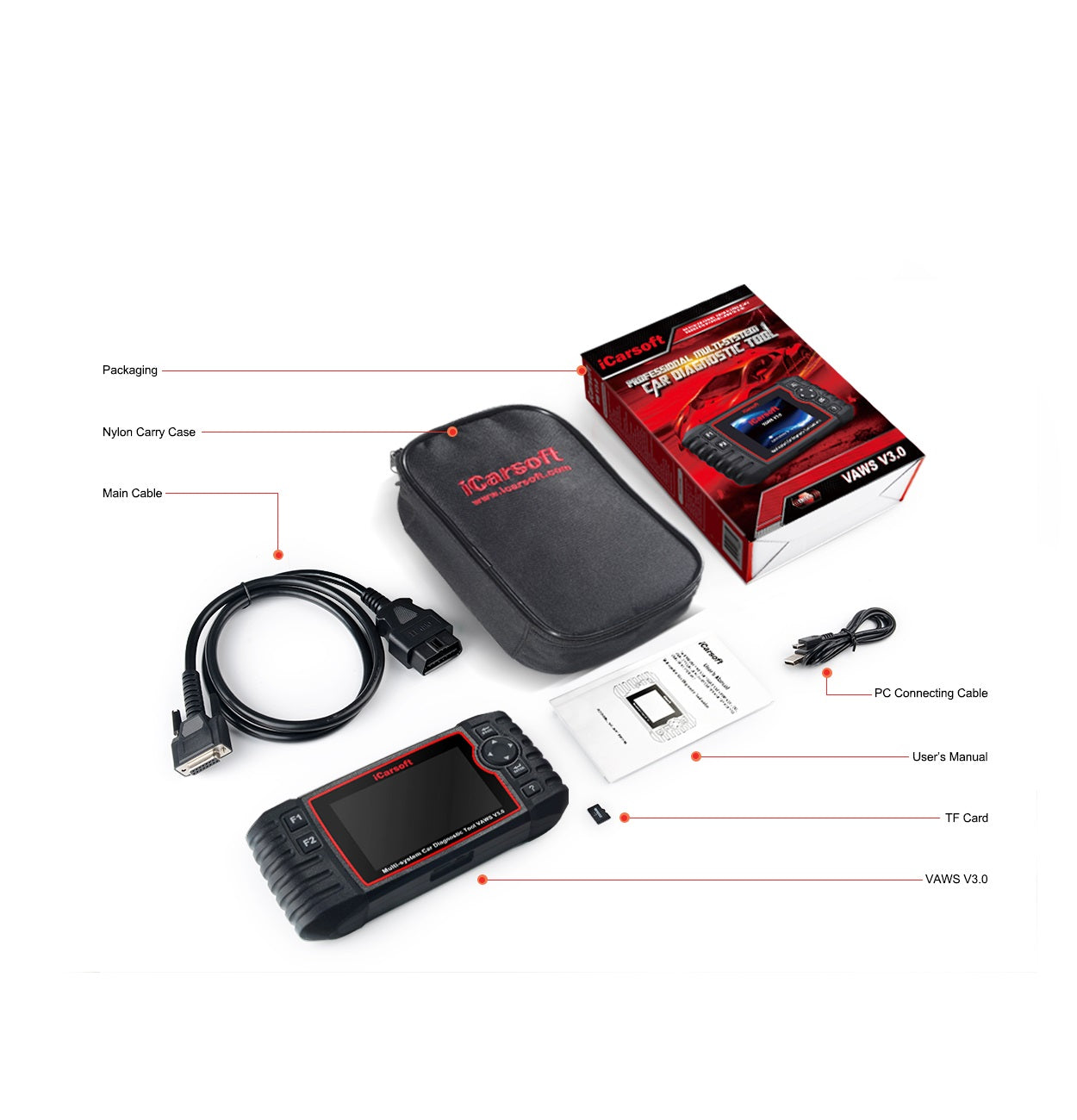 DIAGNOSEGERÄT iCARSOFT VAWS V3.0 für VW Audi Seat Skoda OBD Scanner Online Updates DEUTSCH