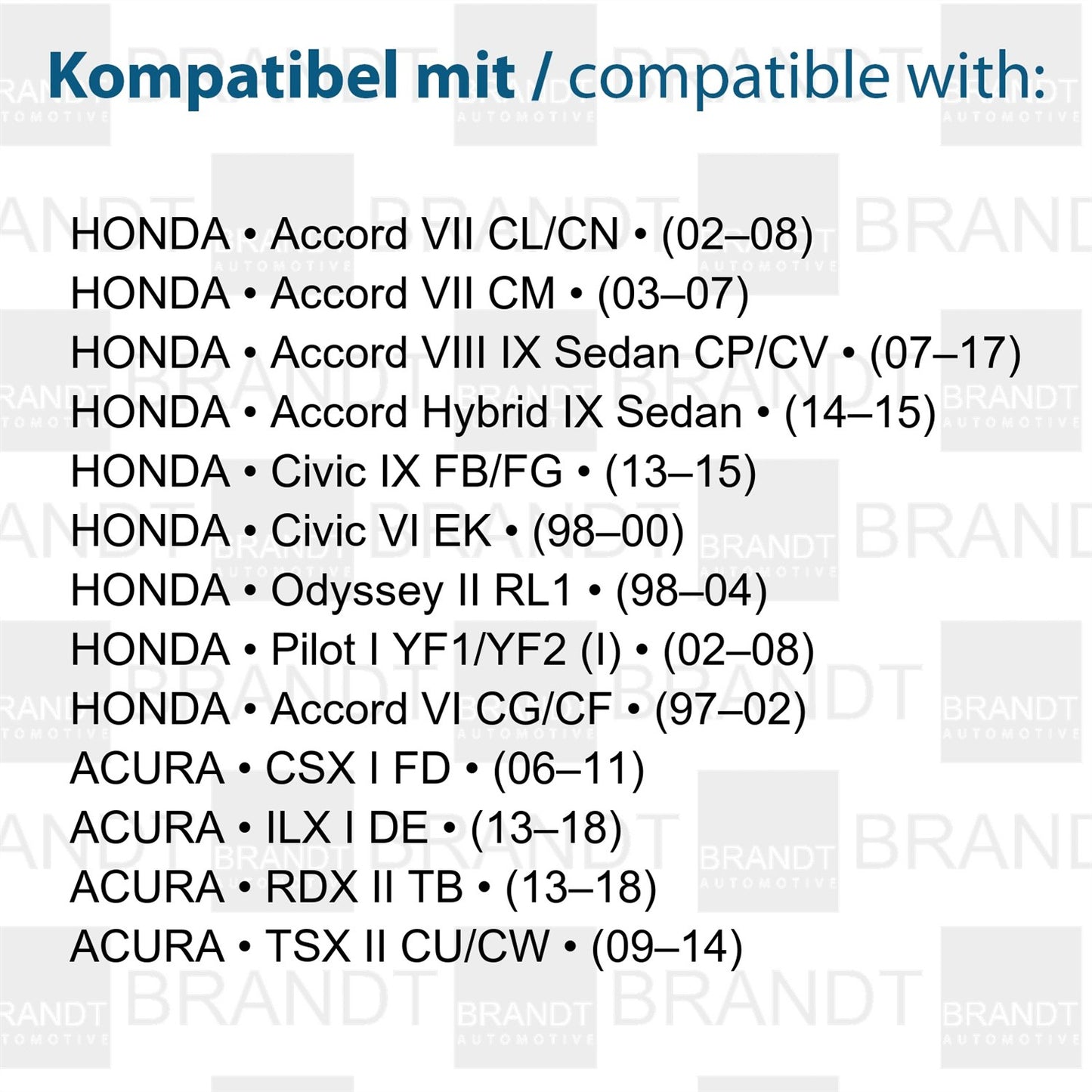 BRANDT Kennzeichenleuchten LED kompatibel mit Honda Pilot I Civic IX 13-15 Accord VI VII VIII IX Civic VI EK 98-00 Odyssey II RL1 98-04 Accord Hybrid IX Acura TSX II CSX I FD ILX I DE RDX II TB 13-18