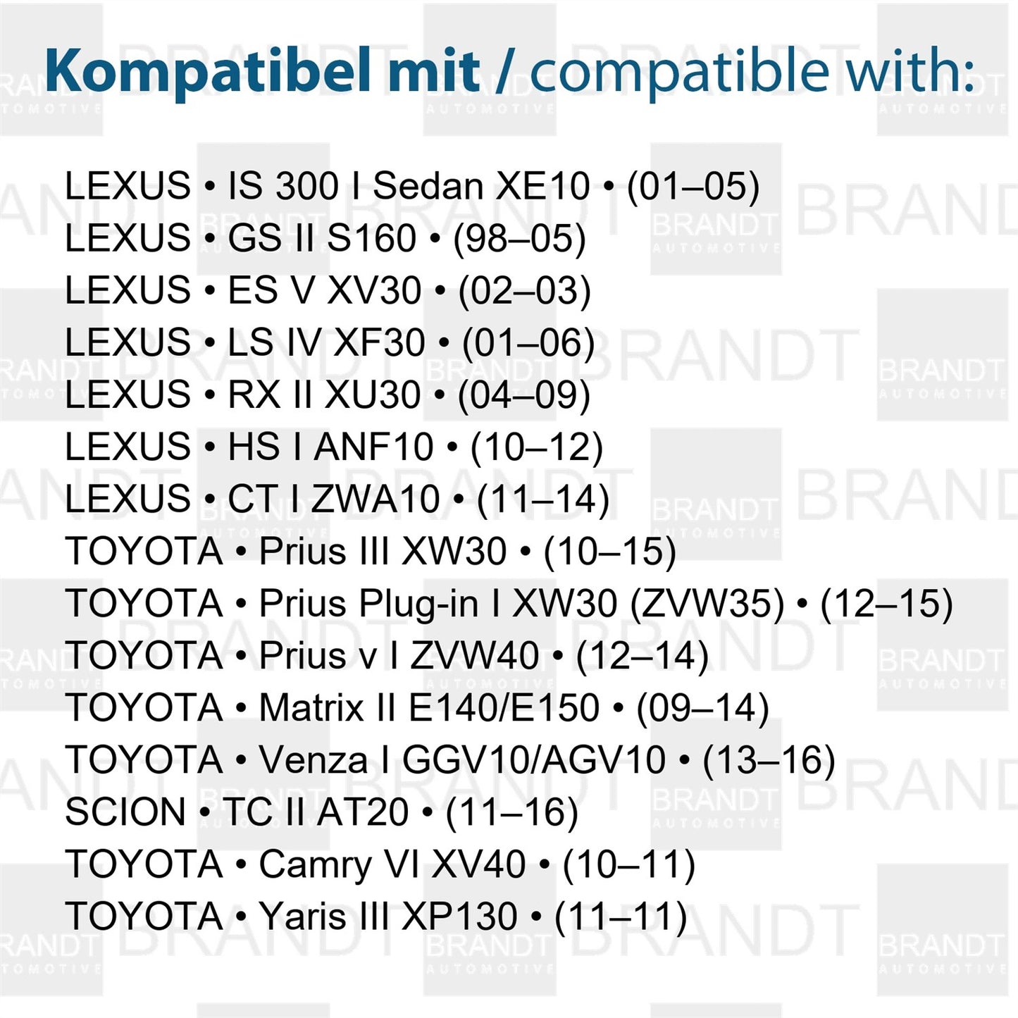 BRANDT Kennzeichenleuchten LED kompatibel mit Lexus CT I 11-14 ES V XV30 02-03 GS II S160 98-05 HS I 10-12 IS 300 I Lim. XE10 01-05 LS IV XF30 01-06 RX II XU30 04-09 Scion TC II AT20 11-16
