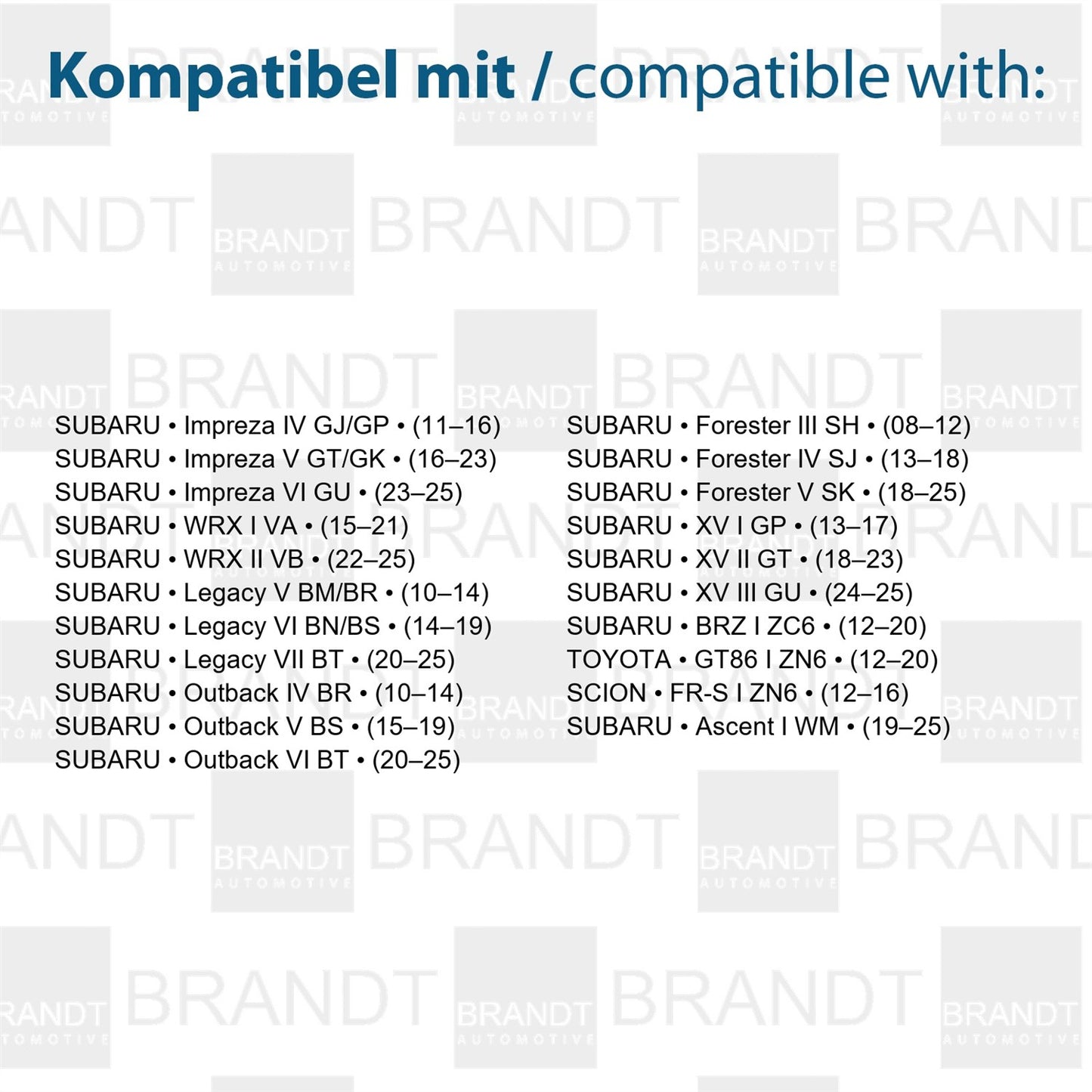 BRANDT Kennzeichenleuchten LED kompatibel mit Subaru BRZ I ZC6 Forester III SH IV SJ V SK 08-25 Impreza IV V VI GU 11-25 Legacy V VI VII BT 10-25 Outback IV V VI 10-25 WRX I VA II VB 15-25 XV I GP II GT