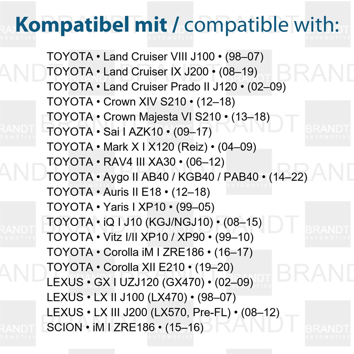BRANDT Kennzeichenleuchten LED kompatibel mit Toyota Auris II E18 Aygo II Corolla iM I 16-17 XII E210 19-20 iQ I 08-15 Land Cruiser IX J200 Prado II J120 02-09 VIII J100 Mark X I RAV4 III Yaris I XP10