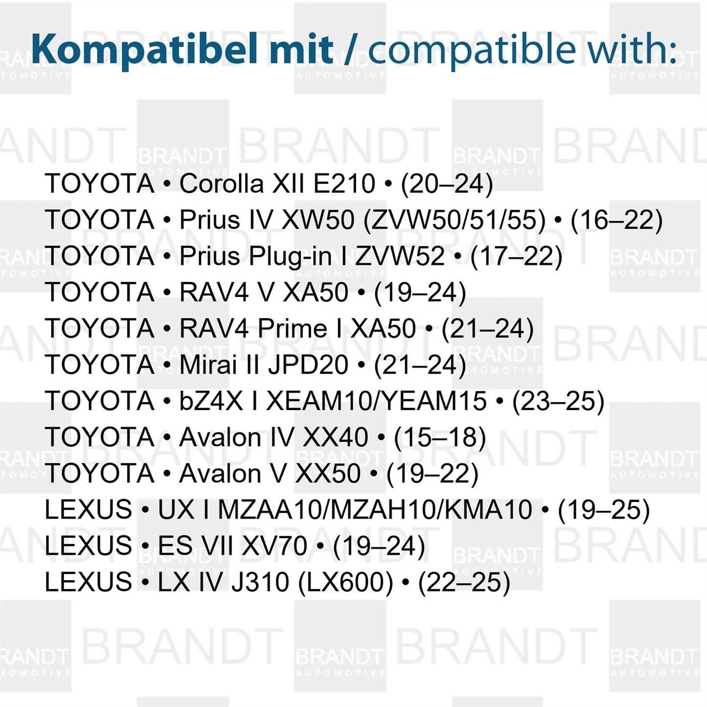 BRANDT Kennzeichenleuchten LED kompatibel mit Toyota Avalon V IV 15-22 bZ4X I 23-25 Corolla XII E210 20-24 Mirai II 21-24 Prius IV 16-22 Prius Plug-in I 17-22 RAV4 Prime I XA50 21-24 RAV4 V XA50 19-24