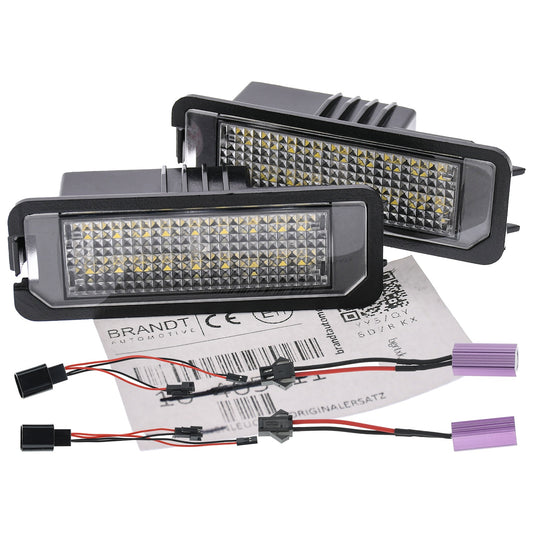 BRANDT Kennzeichenleuchten LED + Widerstand kompatibel mit Audi RS Q8 SQ8 I 4M 19-22 R8 I 42 07-15 R8 II 4S 16-25 Skoda Superb II 3T Lim. MAN TGE I 16-25 VW Crafter II Eos 1F Fox 5Z Scirocco III T-Roc I