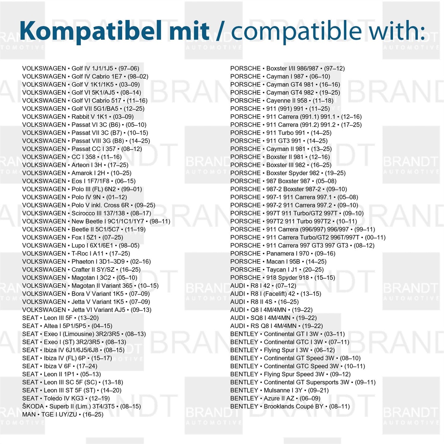 BRANDT Kennzeichenleuchten LED + Widerstand kompatibel mit Audi RS Q8 SQ8 I 4M 19-22 R8 I 42 07-15 R8 II 4S 16-25 Skoda Superb II 3T Lim. MAN TGE I 16-25 VW Crafter II Eos 1F Fox 5Z Scirocco III T-Roc I