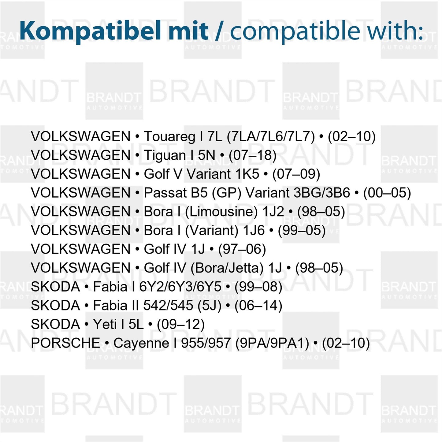 BRANDT Kennzeichenleuchten LED kompatibel mit Skoda Fabia I 6Y 99-08 Fabia II 5J 06-14 Yeti I 5L 09-12 Porsche Cayenne I 02-10 VW Sharan II 7N Tiguan I II 5N AD1 11-25Touran I II 1T 5T