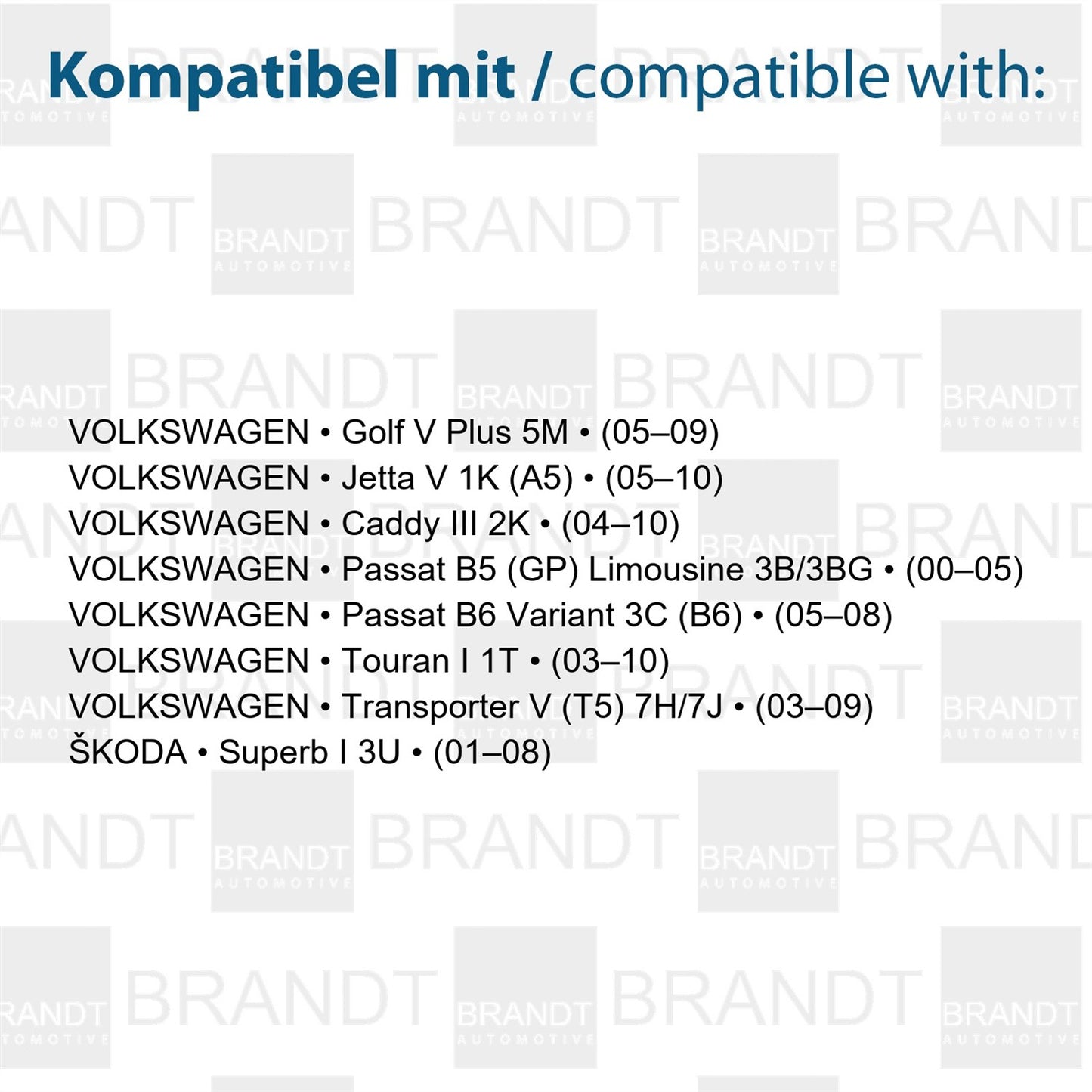BRANDT Kennzeichenleuchten LED kompatibel mit VW Caddy III 2K Golf V Plus 5M Jetta V 1K 05-10 Passat B5 GP 3B 00-05 Passat B6 Variant 3C 05-08 Touran I 1T Transporter T5 7H 7J 03-09 Skoda Superb I 3U