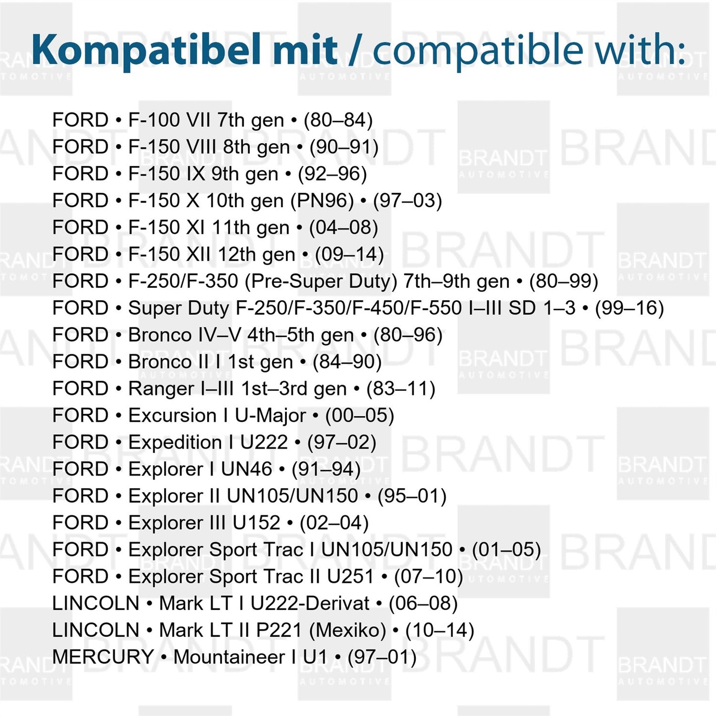 BRANDT AUTOMOTIVE Kennzeichenleuchten LED kompatibel mit Ford Excursion I Expedition I Explorer I II III F-100 VII F-150 IX VIII X XI XII F-250 F-350 Pre-Super Duty 80-99 Ranger I II III 83-11