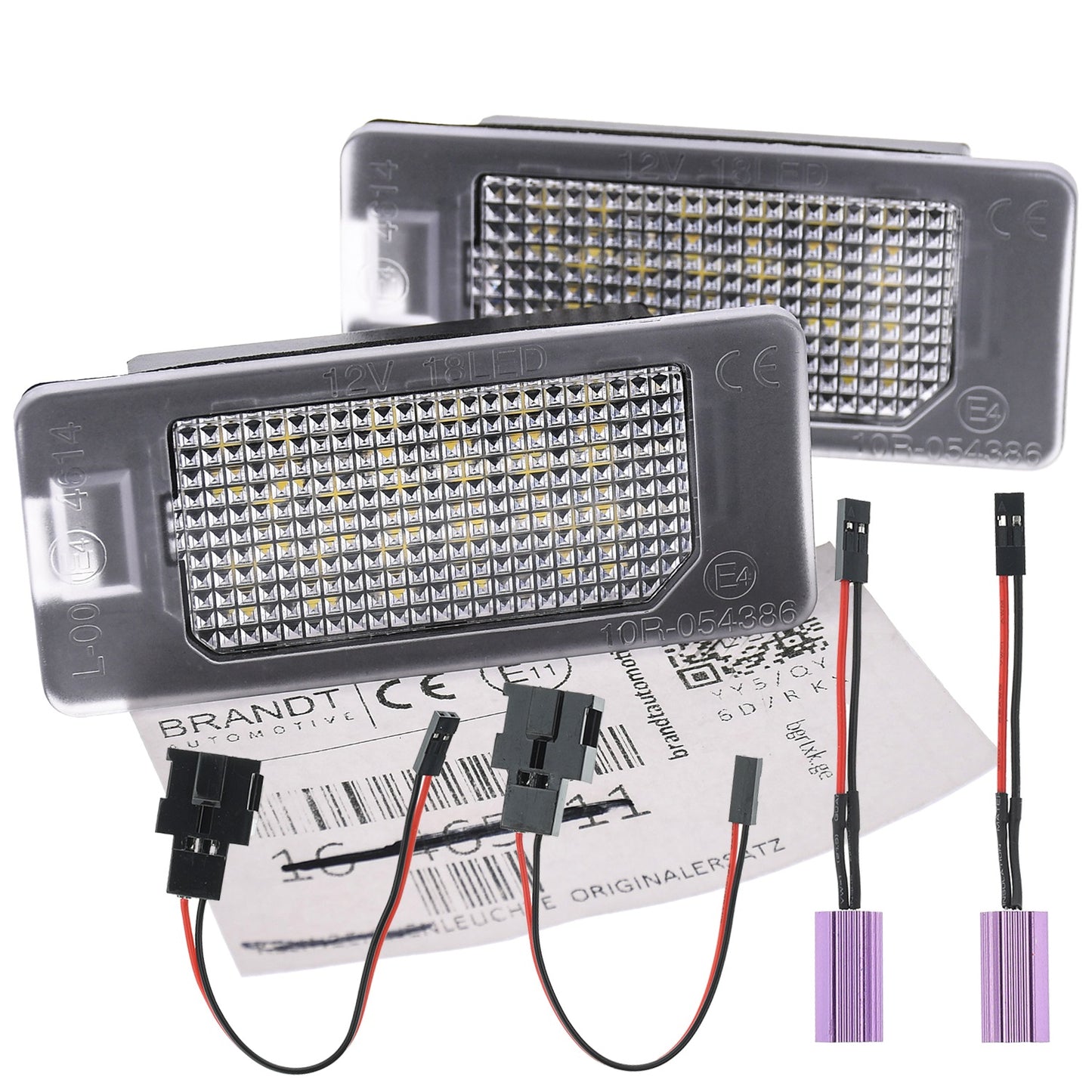 BRANDT Kennzeichenleuchten + Kabel 6000K LED + Widerstand kompatibel mit SKODA FABIA II III 542 545 NJ3 YETI 5L SUPERB II 3T VW PASSAT B6 CC 3C 357 PORSCHE Panamera Turbo 970 Kennzeichenbeleuchtung