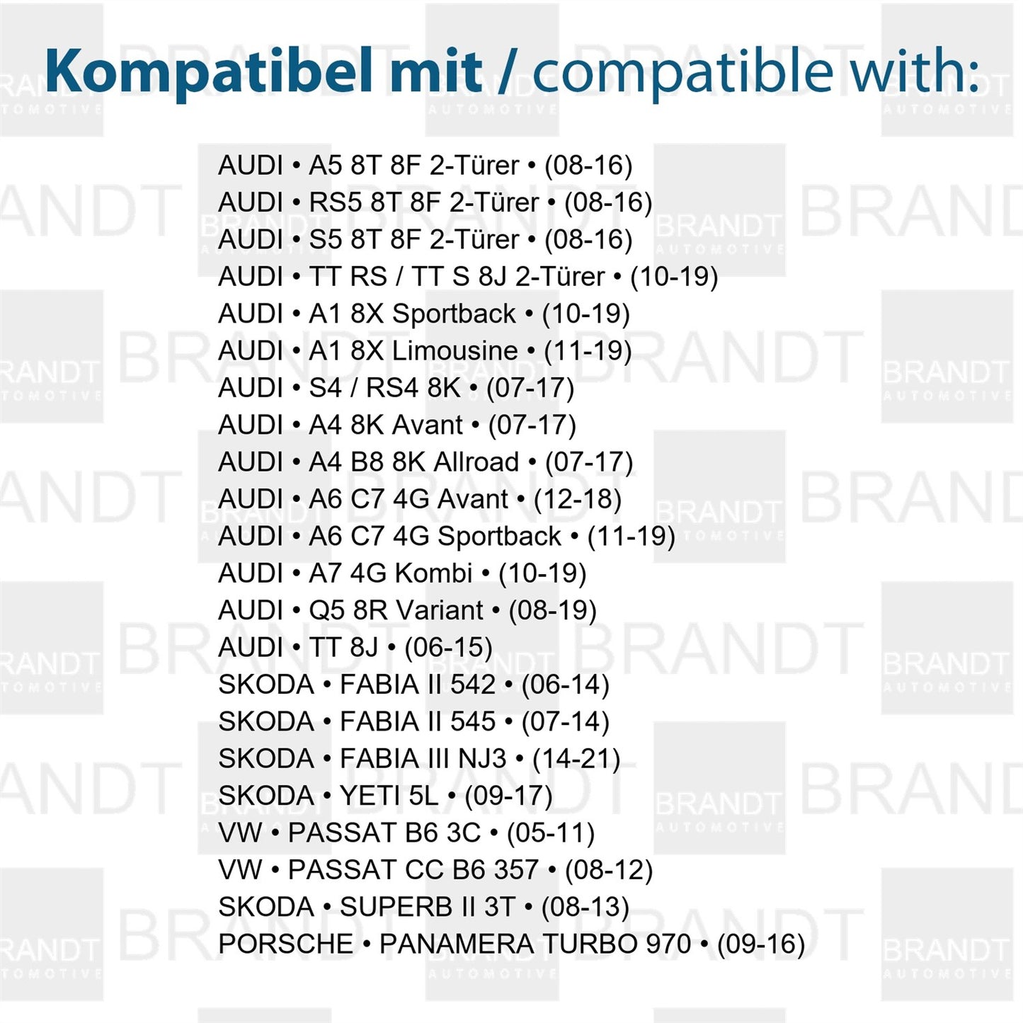 BRANDT AUTOMOTIVE Kennzeichenleuchten + Kabel 6000K LED + Widerstand kompatibel mit AUDI A5 RS5 S5 8T 8F TT RS TTS 8J A1 8X A4 B8 S4 RS4 8K A6 C7 A7 4G Q5 8R Kennzeichenbeleuchtung