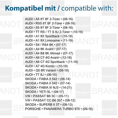 BRANDT AUTOMOTIVE Kennzeichenleuchten + Kabel 6000K LED + Widerstand kompatibel mit AUDI A5 RS5 S5 8T 8F TT RS TTS 8J A1 8X A4 B8 S4 RS4 8K A6 C7 A7 4G Q5 8R Kennzeichenbeleuchtung