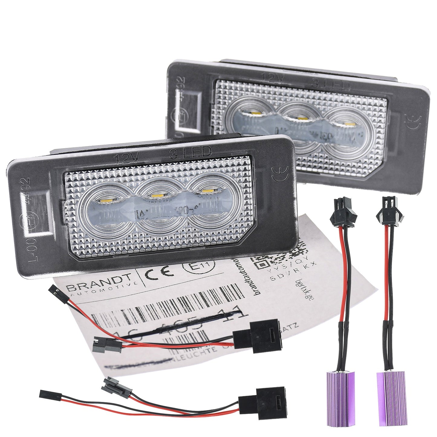 BRANDT AUTOMOTIVE Kennzeichenleuchten + Kabel CREE LED + Widerstand kompatibel mit AUDI A5 RS5 S5 8T 8F TT RS TTS 8J A1 8X A4 B8 S4 RS4 8K A6 C7 A7 4G Q5 8R Kennzeichenbeleuchtung