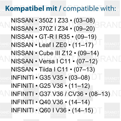 BRANDT Kennzeichenleuchten LED kompatibel mit Nissan 350Z Z33 03-08 370Z Z34 09-20 Cube III Z12 09-14 GT-R I R35 09-19 Leaf I ZE0 11-17 Versa Tiida I C11 07-13 Infiniti G25 V36 G35 V35 G37 Q40 Q60 I