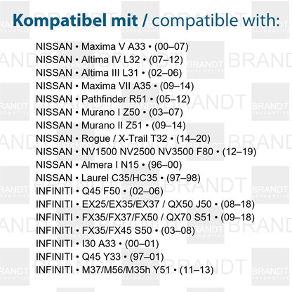 BRANDT Kennzeichenleuchten LED kompatibel mit Nissan Almera I N15 Altima III IV L31 L32 Maxima V VII A33 A35 Murano I II Z50 Z51 NV 1500 2500 3500 F80 12-19 Pathfinder III R51 05-12 Rogue X-Trail T32