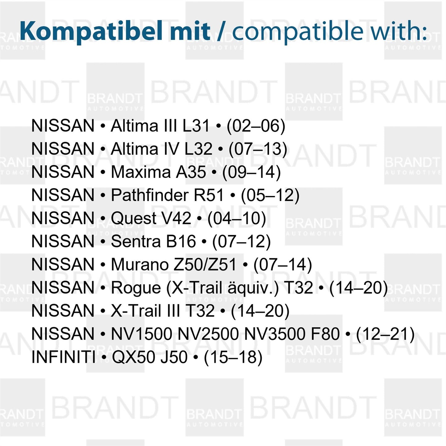 BRANDT Kennzeichenleuchten LED kompatibel mit Nissan Altima III IV L31 L32 02-13 Maxima A35 Murano I II Z50 Z51 NV 1500 2500 3500 F80 Pathfinder III R51 Quest V42 Rogue T32 X-Trail III T32 14-20