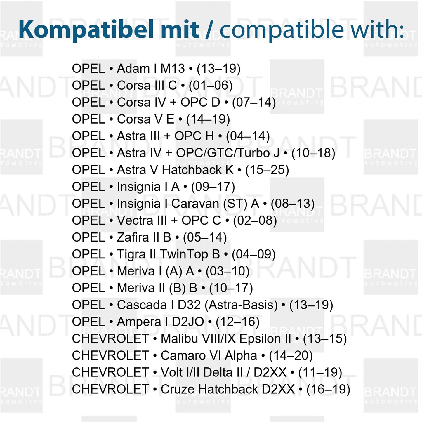 BRANDT AUTOMOTIVE Kennzeichenleuchten + Kabel LED + Widerstand kompatibel mit Chevrolet Camaro VI 14-20 Cruze Stufenh. 16-19 Malibu VIII IX 13-15 Volt I II 11-19
