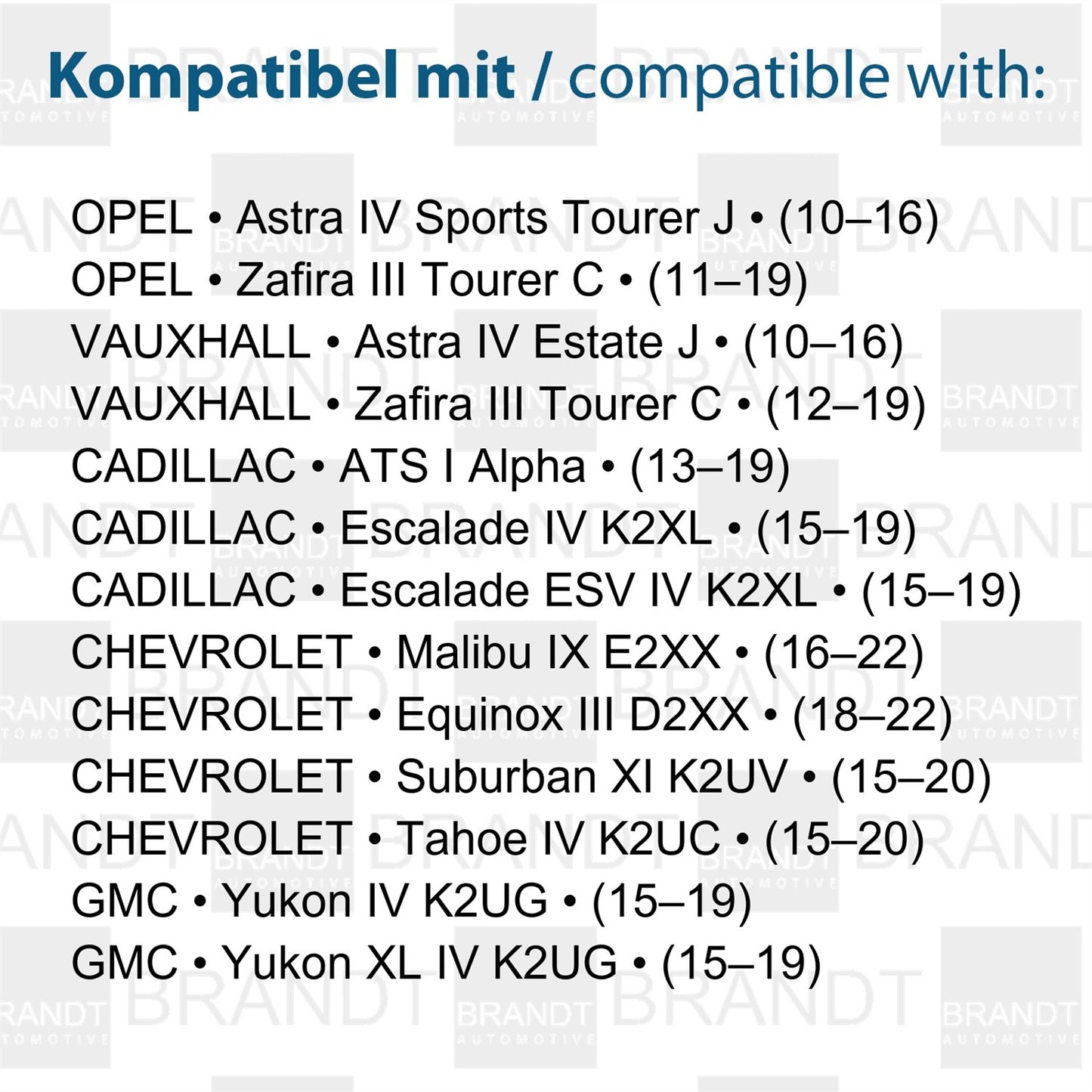 BRANDT Kennzeichenleuchten LED + Widerstand kompatibel mit Opel Astra J Sports Tourer 10-16 Zafira C Tourer Chevrolet Equinox III Malibu IX Tahoe IV Cadillac ATS I Escalade IV 15-19 ESV GMC Yukon IV