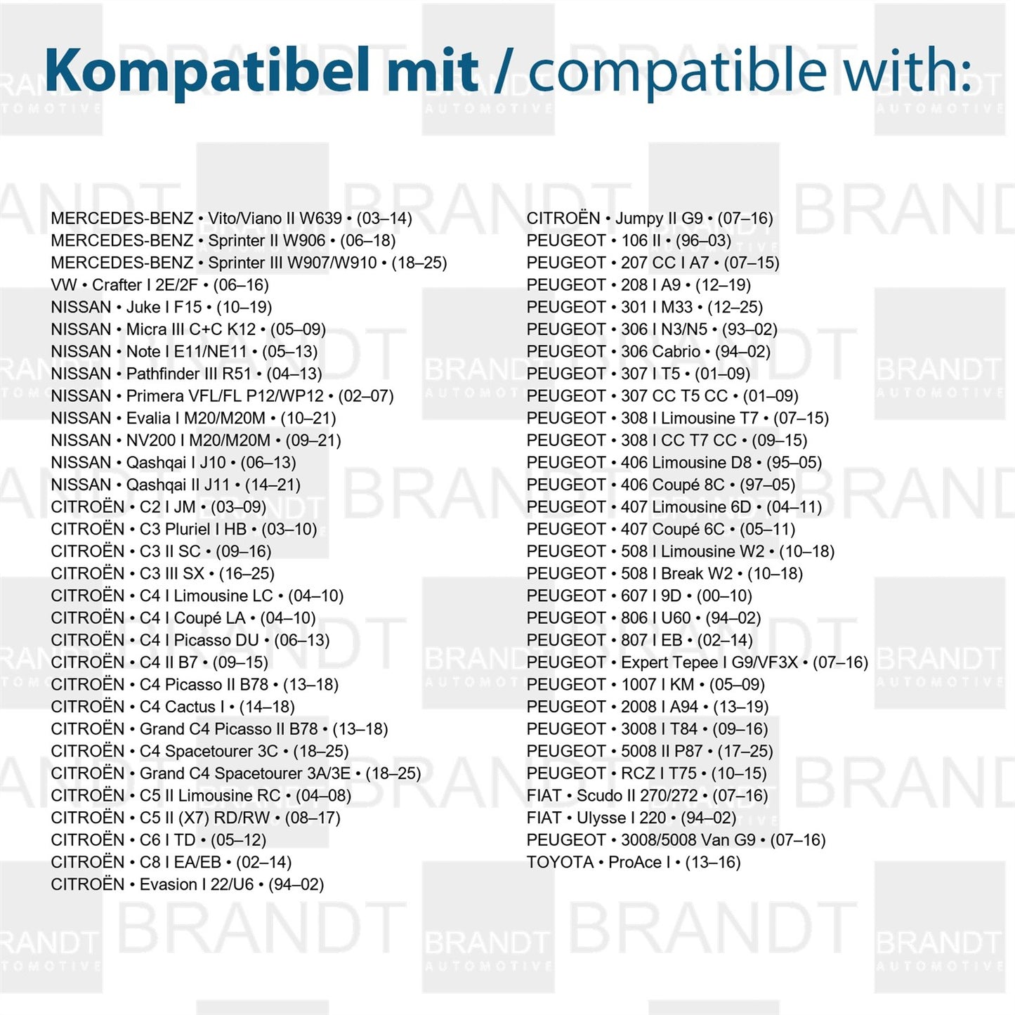 BRANDT Kennzeichenleuchten LED + Widerstand kompatibel mit Peugeot 1007 I 106 II 2008 I 207 CC I 208 I 3008 5008 Van G9 3008 I 301 306 Cabrio 307 CC 307 I 308 I CC 406 Coupe Lim. 407 Coupe 6C Lim. 6D