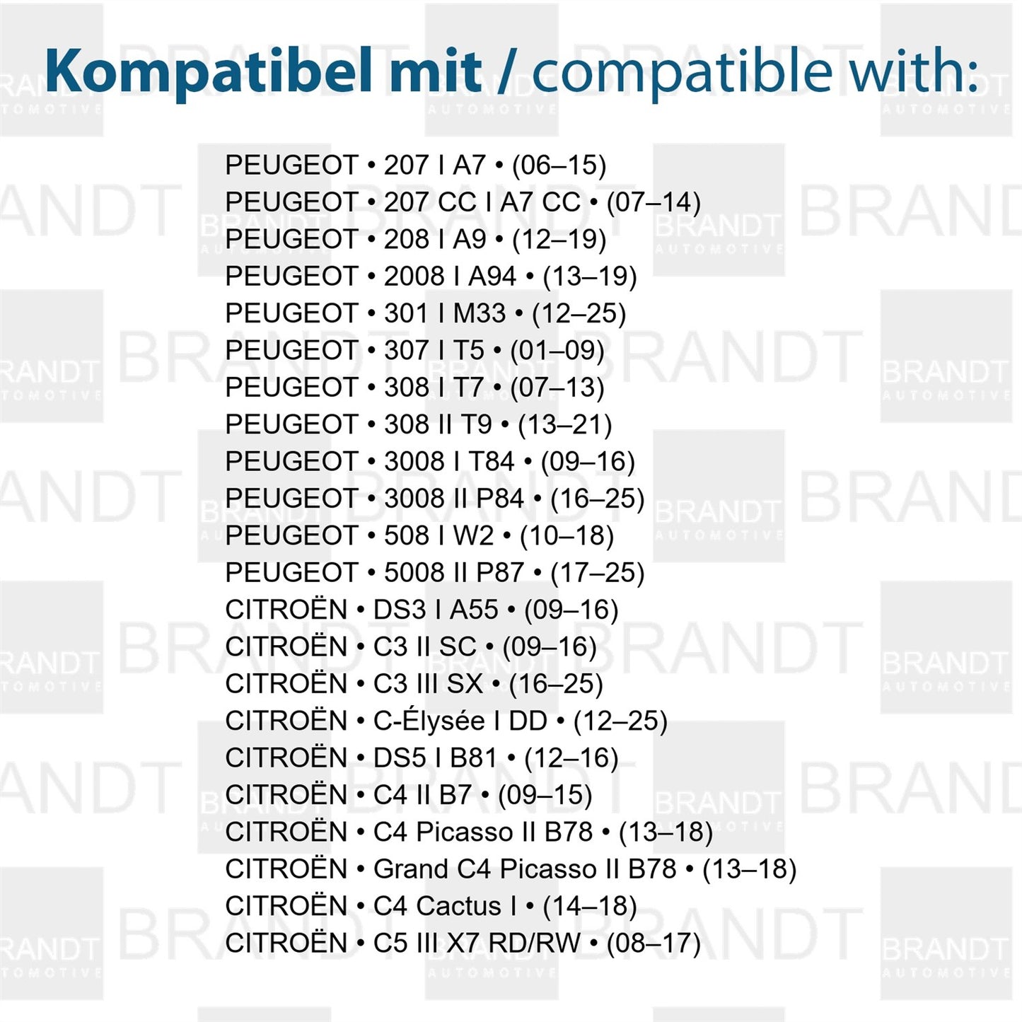 BRANDT Kennzeichenleuchten CREE LED kompatibel mit Peugeot 2008 I A94 207 CC I 07-14 207 I A7 06-15 208 I A9 3008 I II T84 P84 301 I 12-25 307 I T5 01-09 308 I II T7 T9 07-21 5008 II P87 17-25 508 I W2