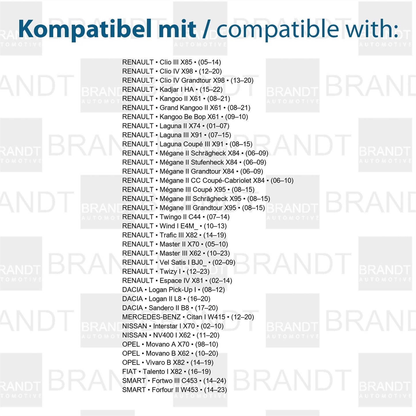 BRANDT Kennzeichenleuchten LED kompatibel mit Renault Clio III IV Espace IV Grand Kangoo II X61 Kadjar I HA Kangoo (Be Bop) Laguna / Megane III II CC Trafic III Twingo II Twizy I Vel Satis I Wind I