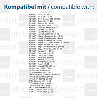 BRANDT Kennzeichenleuchten LED kompatibel mit Renault Clio III IV Espace IV Grand Kangoo II X61 Kadjar I HA Kangoo (Be Bop) Laguna / Megane III II CC Trafic III Twingo II Twizy I Vel Satis I Wind I