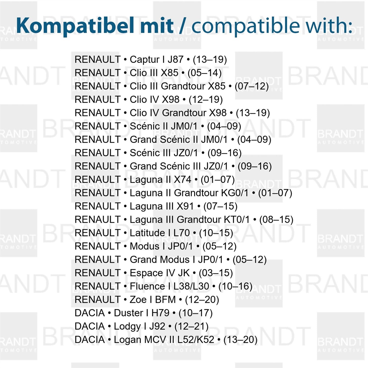 BRANDT Kennzeichenleuchten LED kompatibel mit Renault Captur I Clio III IV +Grandtour Espace IV JK Fluence I Grand Modus I Grand Scenic II III Laguna II III +Grandtour Modus I Scenic II III Zoe I
