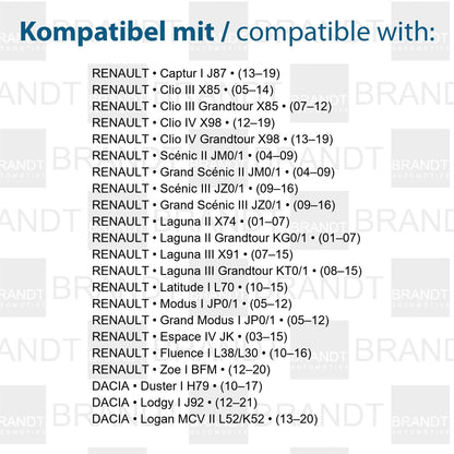 BRANDT Kennzeichenleuchten LED kompatibel mit Renault Captur I Clio III IV +Grandtour Espace IV JK Fluence I Grand Modus I Grand Scenic II III Laguna II III +Grandtour Modus I Scenic II III Zoe I