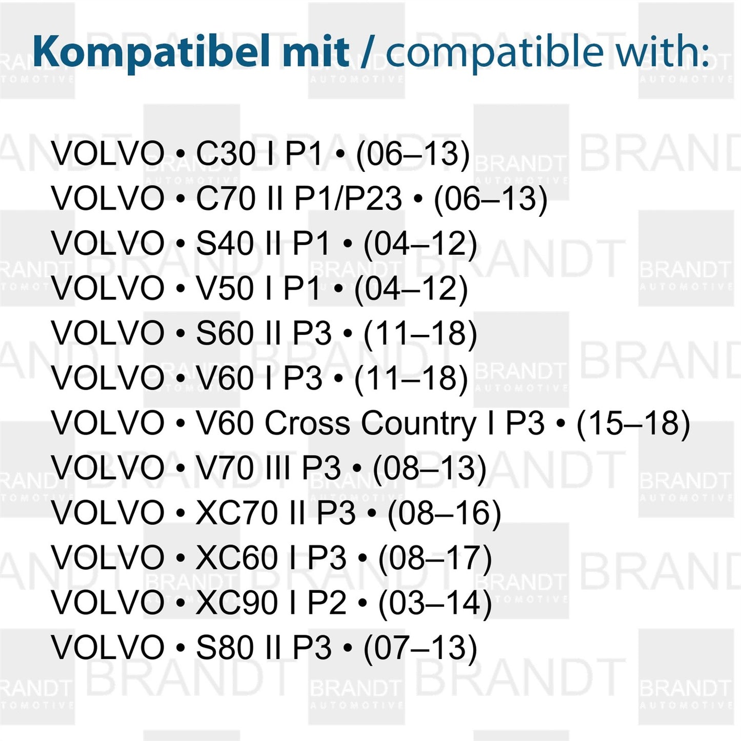 BRANDT AUTOMOTIVE Kennzeichenleuchten LED kompatibel mit Volvo C30 I P1 C70 II S40 II P1 S60 II P3 S80 II P3 V50 I P1V60 (Cross Country) I P3 11-18 V70 III P3 XC60 I XC70 II XC90 I P2