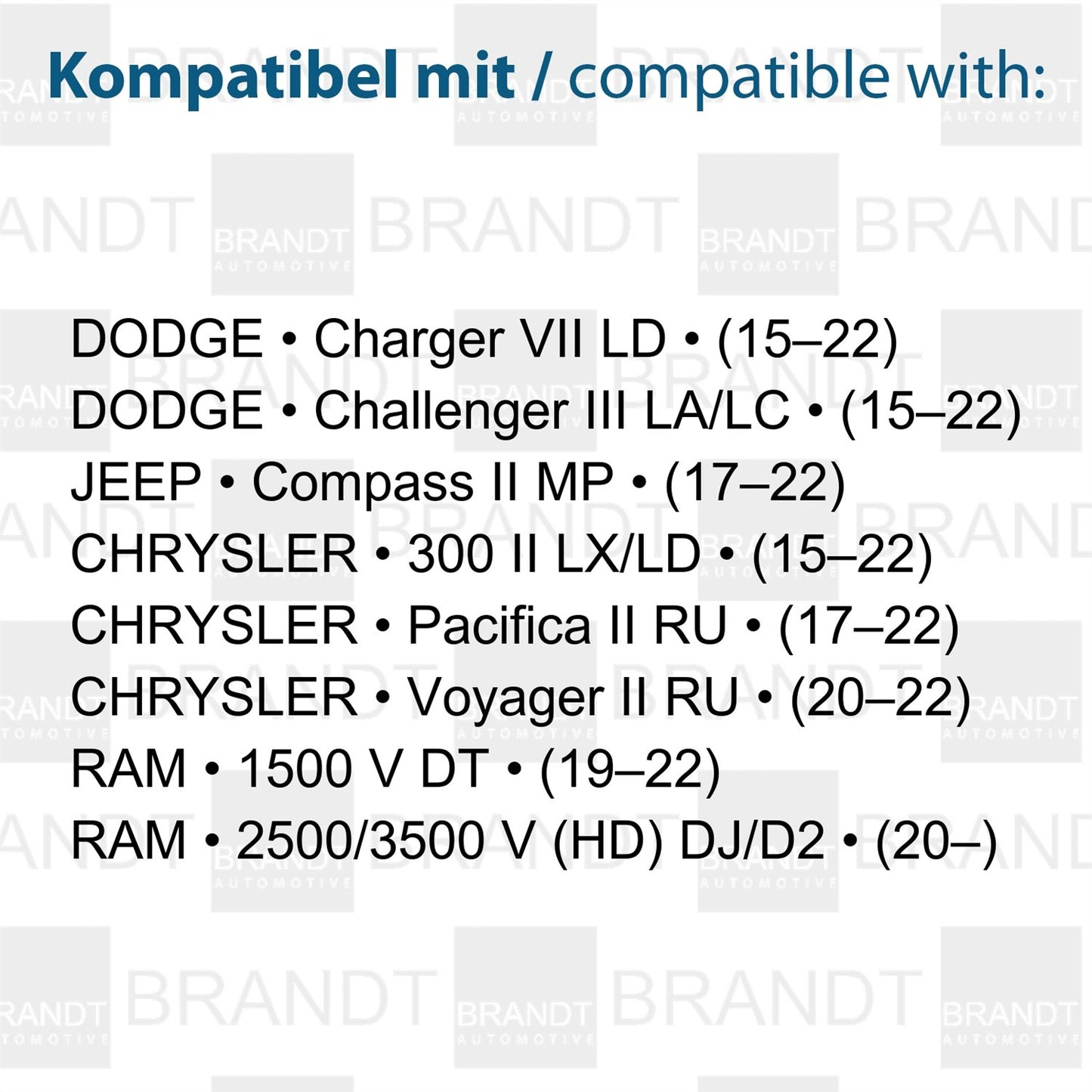 BRANDT Kennzeichenleuchte LED kompatibel mit Chrysler 300 II AB15 Pacifica / Voyager II RU Dodge Challenger III AB15 Charger VII LD AB15 Ram 1500 V DT 19-22 2500 3500 V HD AB20 Jeep Compass II MP 17-22