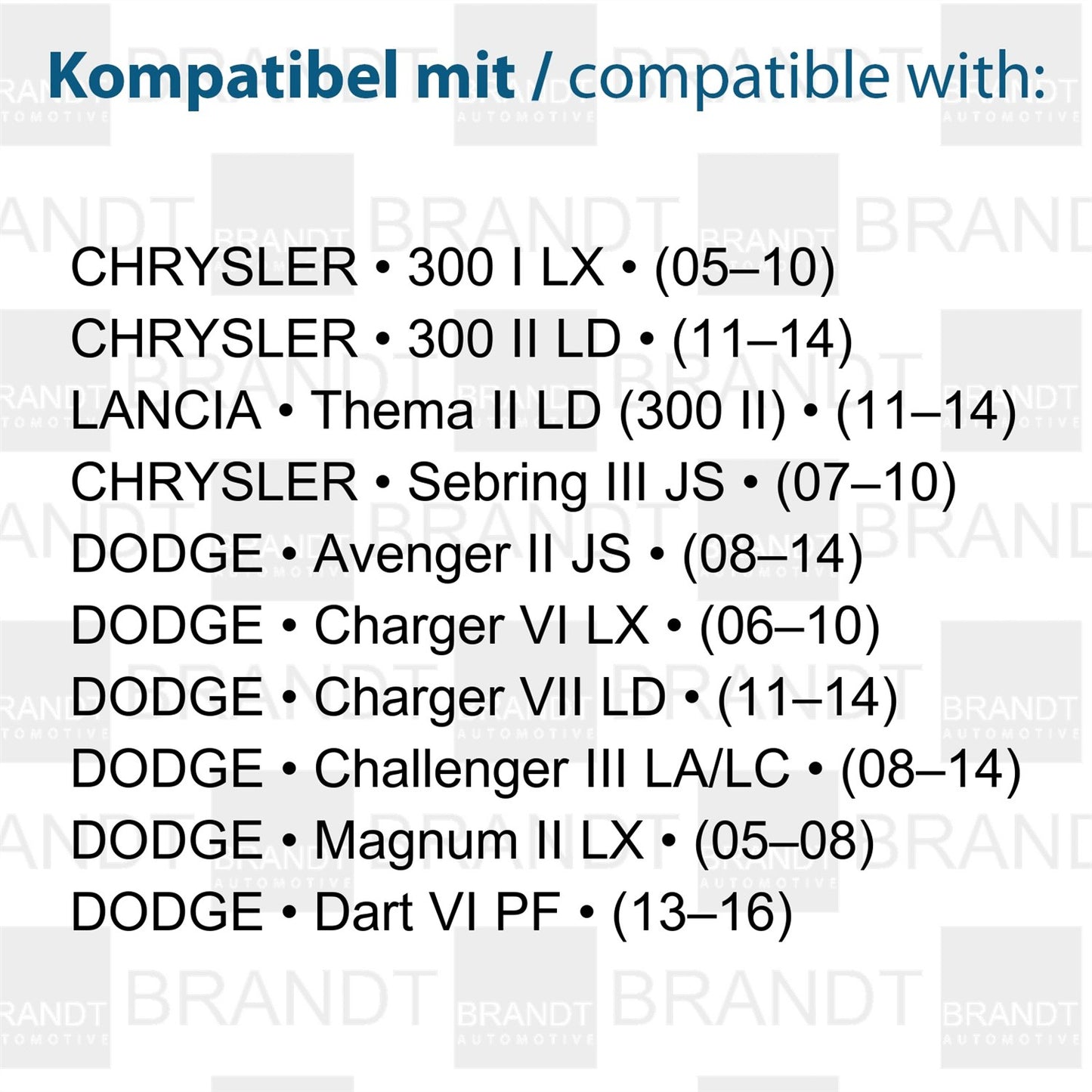 BRANDT Kennzeichenleuchten LED kompatibel mit Chrysler 300 I LX 05-10 300 II LD BIS14 Sebring III JS Dodge Avenger II JS Challenger III BIS14 Charger VI VII LX LD Dart VI PF Magnum II LX Lancia Thema II