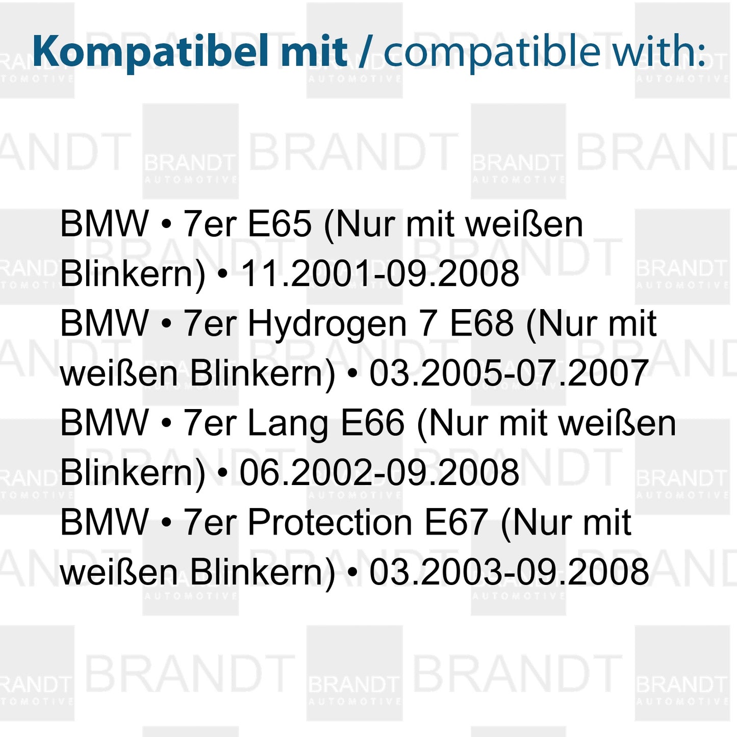 BRANDT Seitenblinker Set LED Blinker + Kabel Schwarz passend für Bmw 7er E65 01-08 E66 Lang 02-08 E67 Protection 03-08 E68 Hydrogen 7 05-08