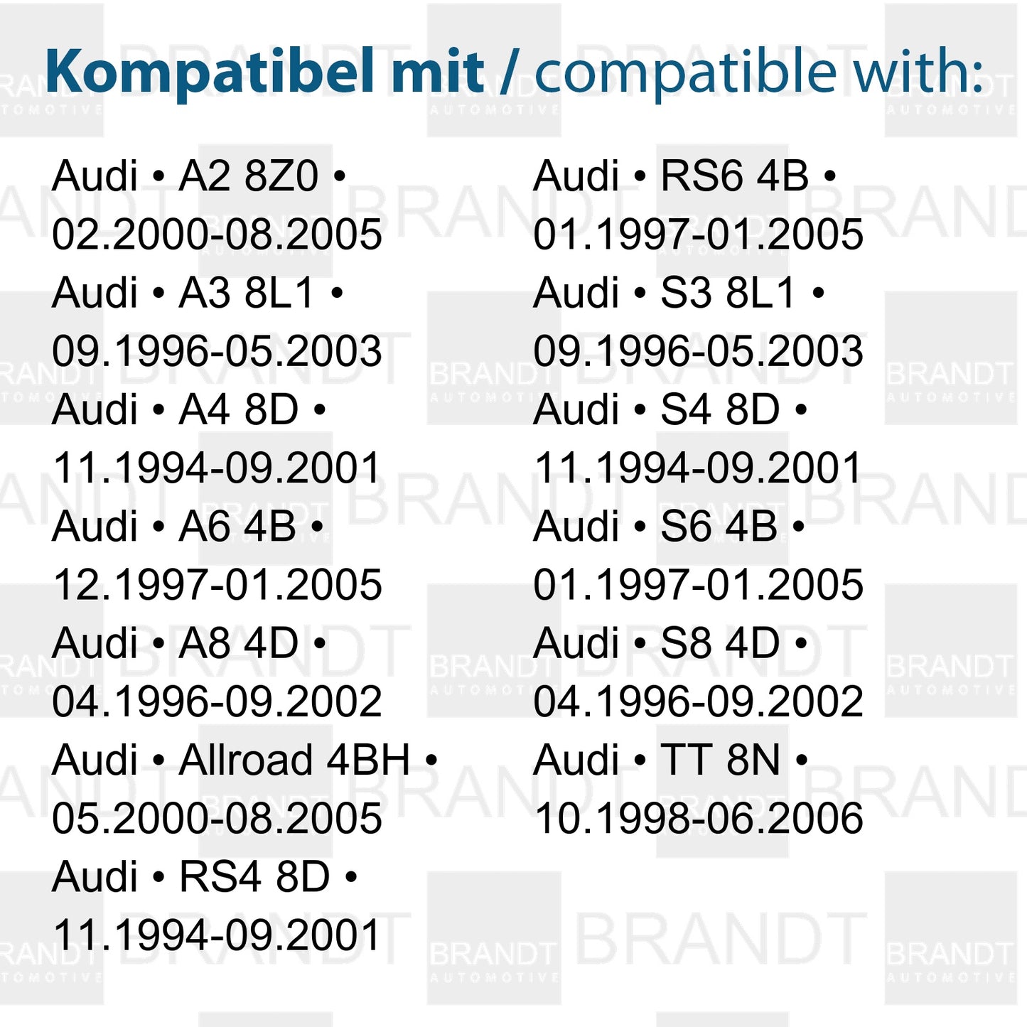BRANDT Seitenblinker Set LED Kotflügel Blinker + Kabel Schwarz passend für Audi A2 Allroad C5 4B A3 S3 8L A4 B5 S4 RS4 8D TT 8N A6 S6 C5 RS6 4B A8 S8 D2 Blinkleuchten