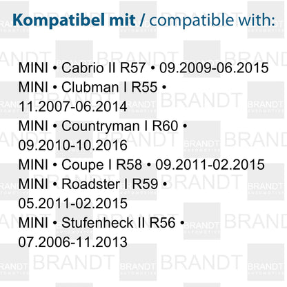 BRANDT Seitenblinker Set LED Kotflügel Blinker + Kabel Schwarz passend für Mini Clubman R55 Hatch R56 Cabrio R57 Coupe R58 Roadster R59 Countryman R60 Blinkleuchten