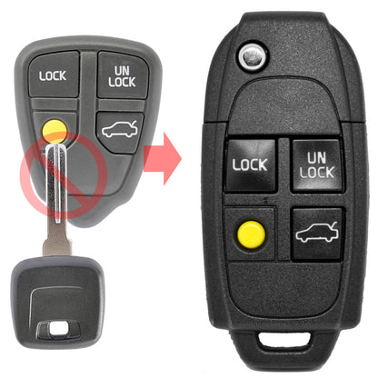 Auto Schlüssel Funk Fernbedienung 1x Klapp Umbau Gehäuse 4 Tasten + 1x Rohling NE66 kompatibel mit Volvo