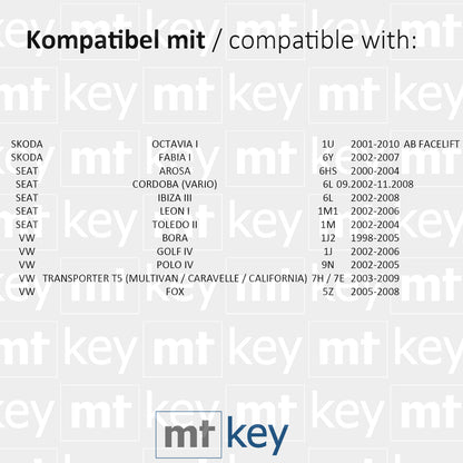 MT-KEY Funk Schlüssel Sender 434MHZ kompatibel mit Skoda Octavia 1U Fabia 6Y VW Bora 1J Golf 4 Polo 9N T5 Multivan Fox Seat Ibiza 3 Leon I 1J0959753CT