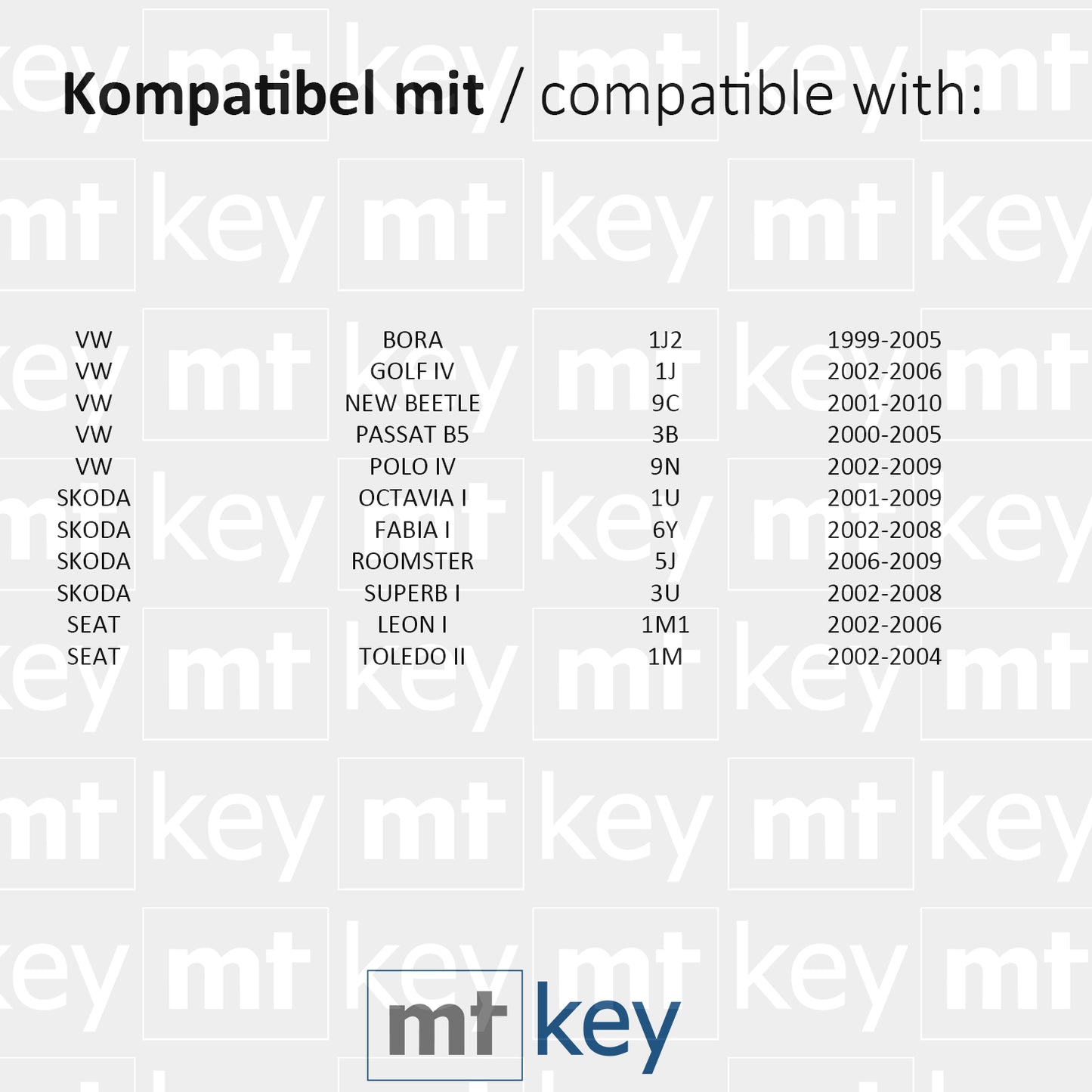 MT-KEY Funk Schlüssel Sender 434MHZ kompatibel mit VW Bora 1J Golf IV Polo 9N Beetle 9C Seat Leon 1M Toledo Skoda Fabia I Octavia Superb 1J0959753DA