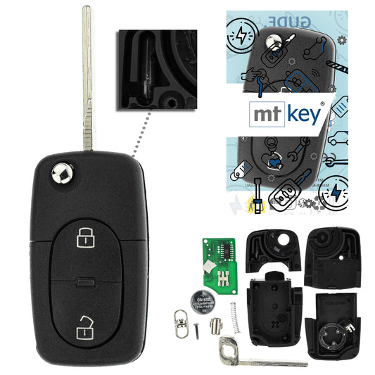 MT-KEY 2 Tasten Funkschlüssel ID48 434MHZ kompatibel mit Skoda Octavia I Fabia VW Beetle Polo 6N Passat B5 Golf 4 1J 433MHZ Autoschlüssel 1J0959753A