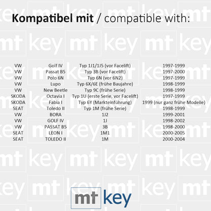 MT-KEY 2 Tasten Funkschlüssel ID48 434MHZ kompatibel mit Skoda Octavia I Fabia VW Beetle Polo 6N Passat B5 Golf 4 1J 433MHZ Autoschlüssel 1J0959753A
